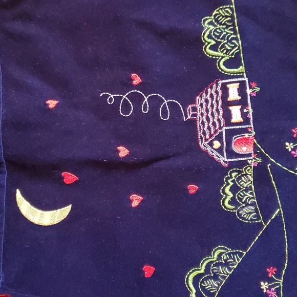 Embroidered Blue Velvet Dress - Picture 3 of 4